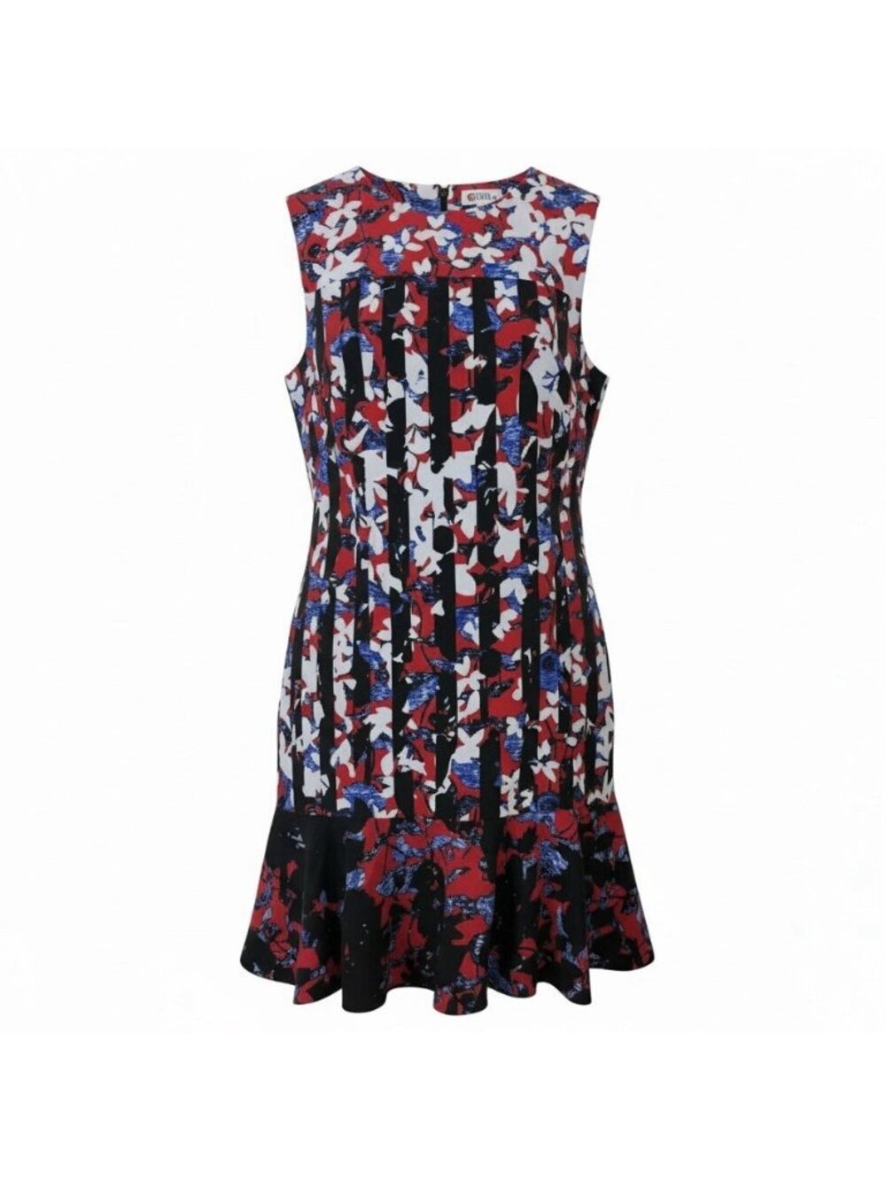 Peter Pilotto x Target Shift Dress Size Medium Red Blue Floral Pleated Flounce